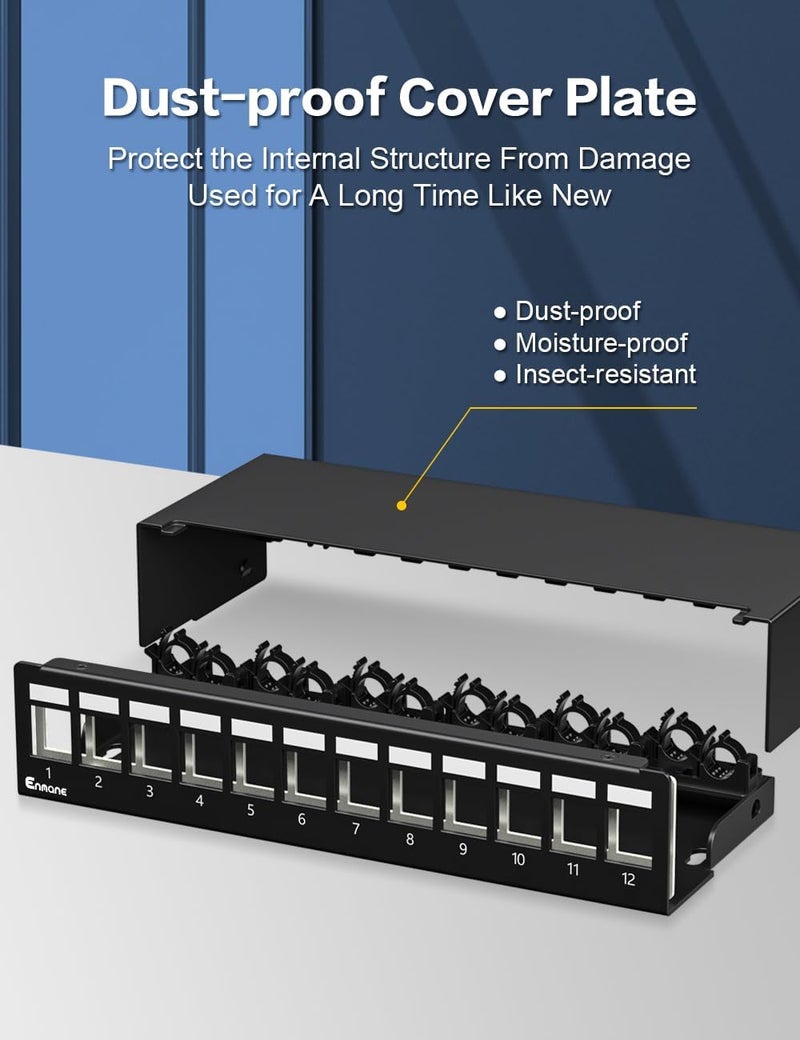 Enmane Patch Panel 12 Port Blank Keystone Patch Panel STP&UTP Compatible with LC/SC/ST/FC/USB/HDMI Keystone Jack for Desk Mount& Wall Mount - Image 2
